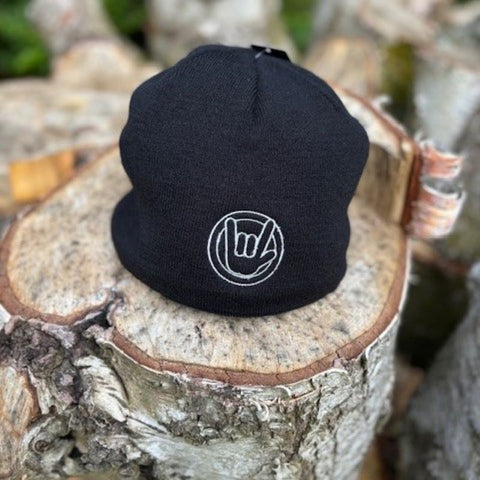 black knit comfort beanie from booicore is unisex head wear made in the uk