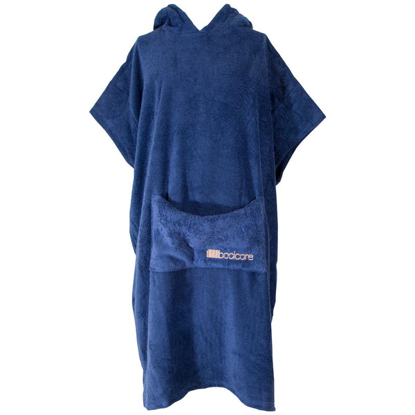 Front image of cotton towelling robe with short sleeves and hood